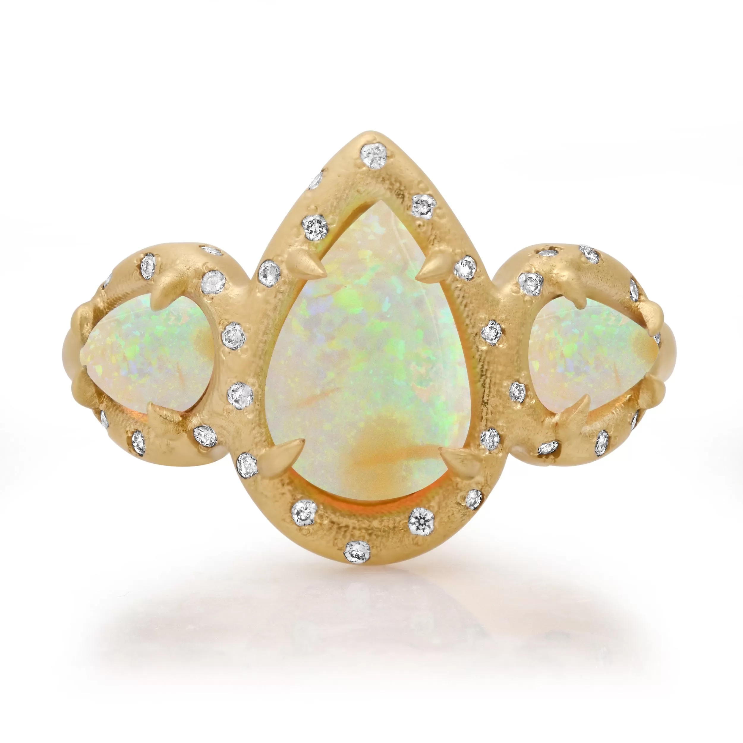 14K & 18K Three Opal and Diamond Ring