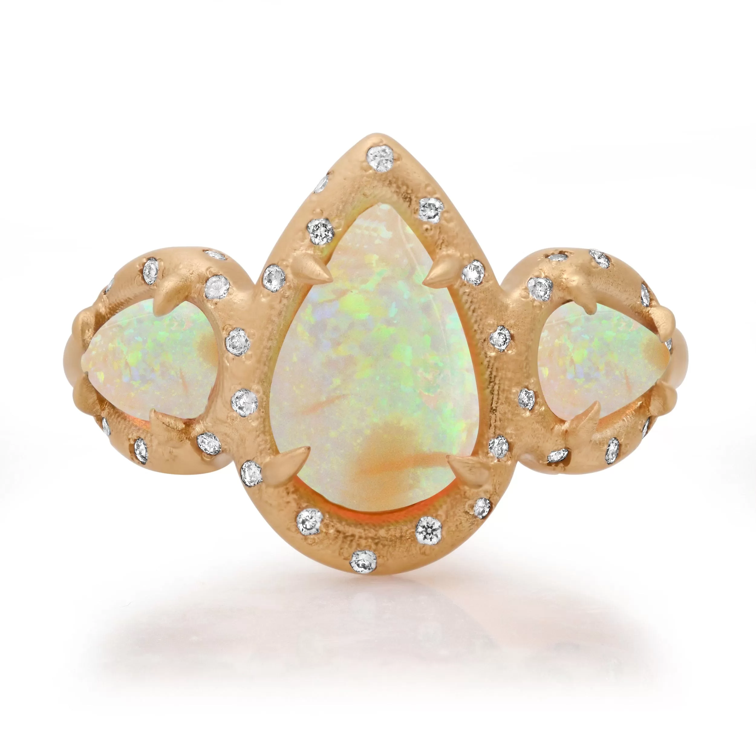 14K & 18K Three Opal and Diamond Ring