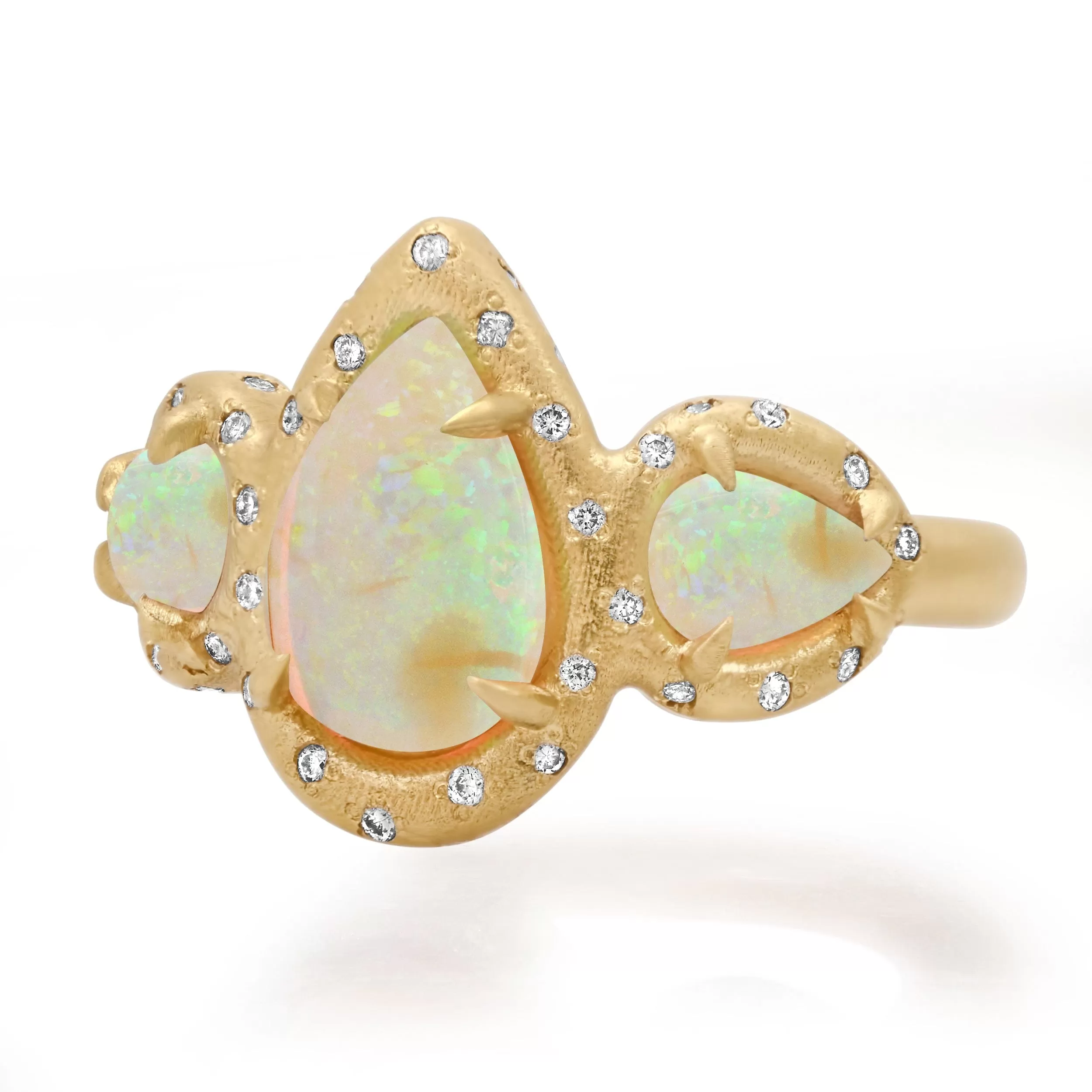 14K & 18K Three Opal and Diamond Ring