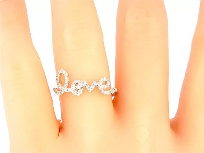 14K Gold Diamond LOVE Ring