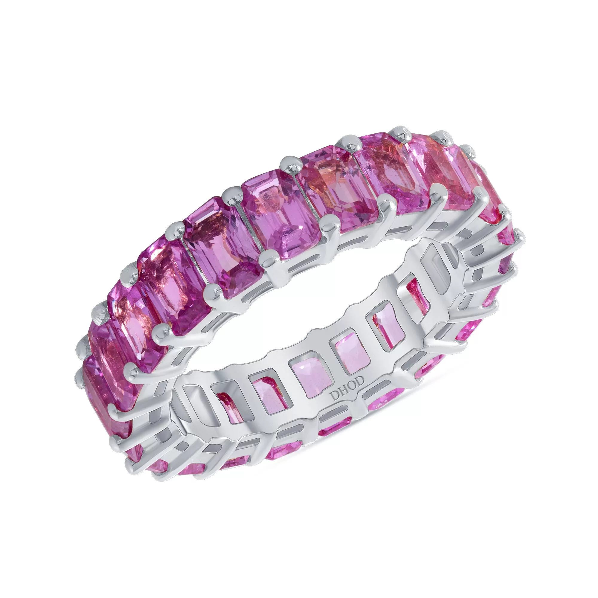 14K Gold Pink Sapphire Radiant Eternity Band