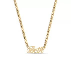 14k Gold Script Letter Custom Name Curb Chain Necklace