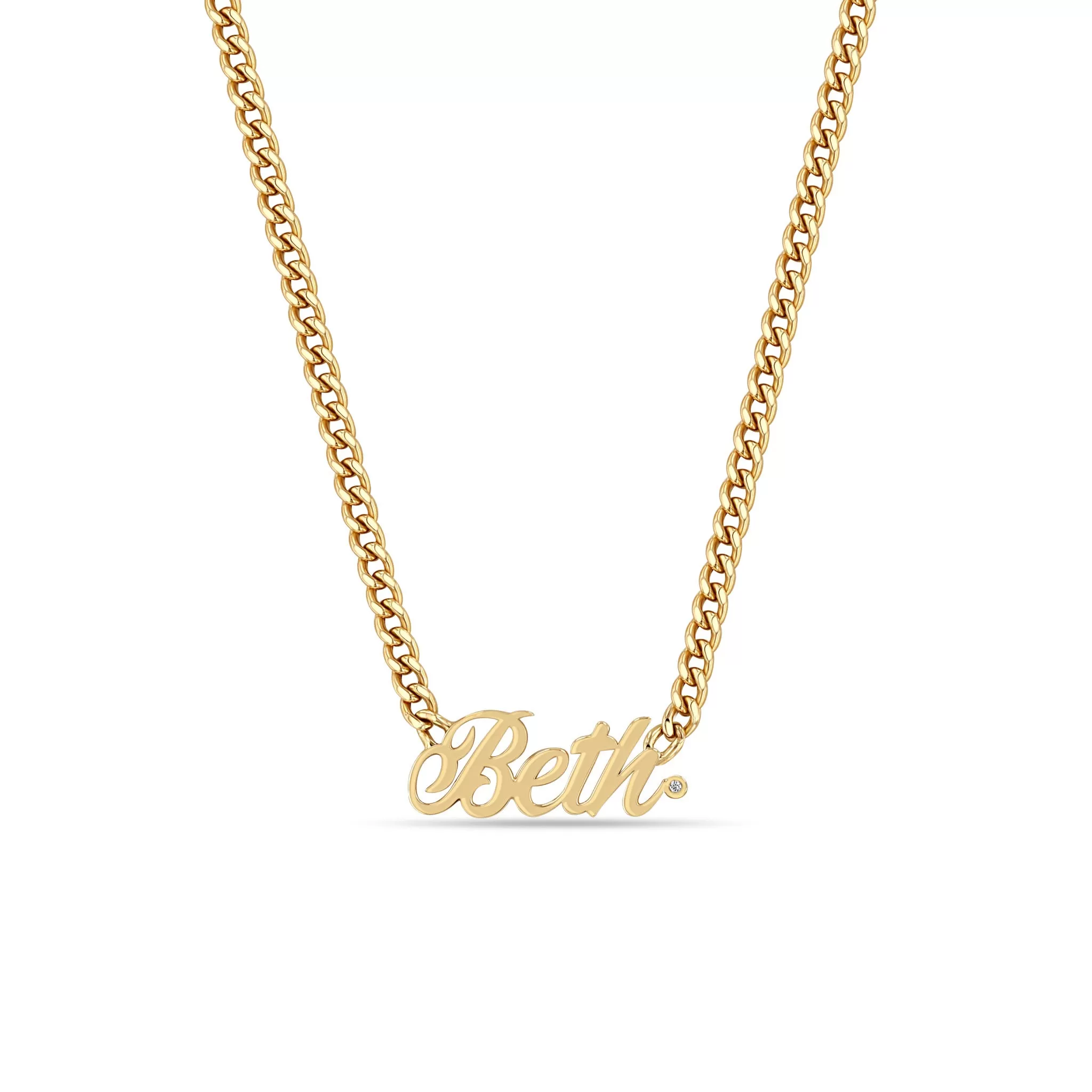 14k Gold Script Letter Custom Name Curb Chain Necklace