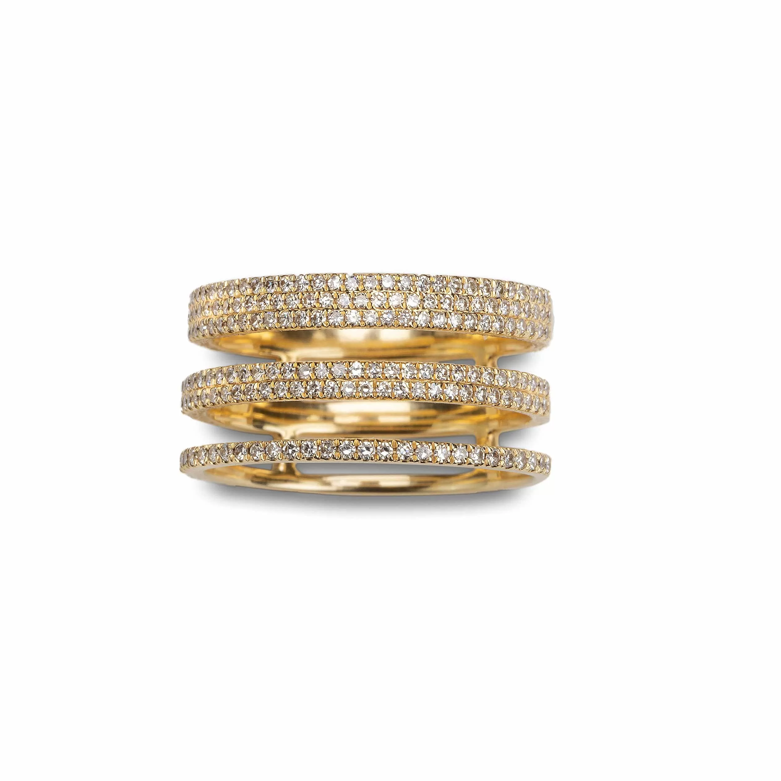 14K Gold Triple Micro-Pave Diamond Ring, Micro-Pave Bands, Pinky or Midi