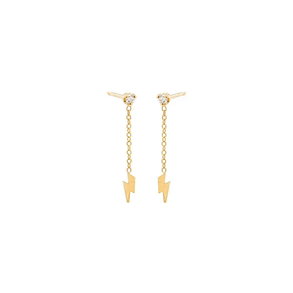 14k Itty Bitty Lightning Bolt & Diamond Short Chain Drop Earring