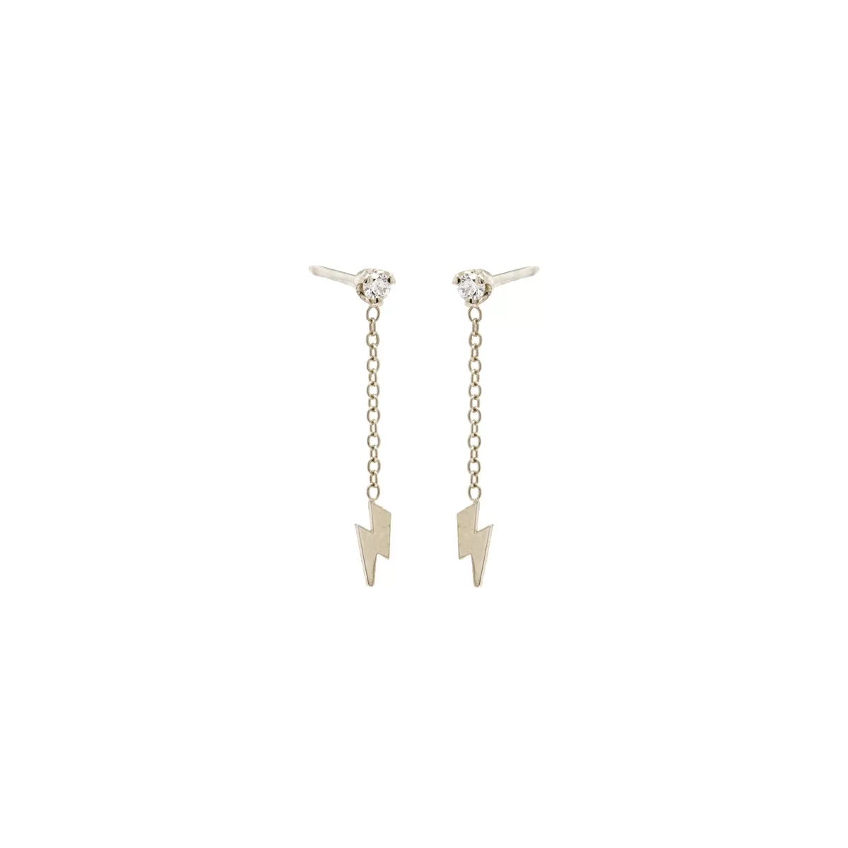 14k Itty Bitty Lightning Bolt & Diamond Short Chain Drop Earring