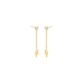 14k Itty Bitty Lightning Bolt & Diamond Short Chain Drop Earring