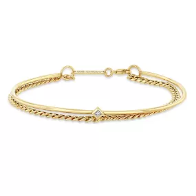 14k Princess Diamond Cuff & Small Curb Chain Double Bracelet