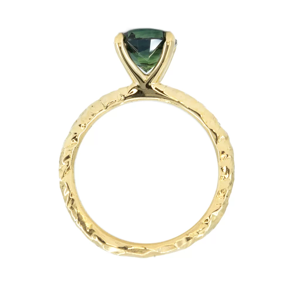 1.62ct Australian Teal Blue Green Sapphire Evergreen Solitaire In 18k Yellow Gold