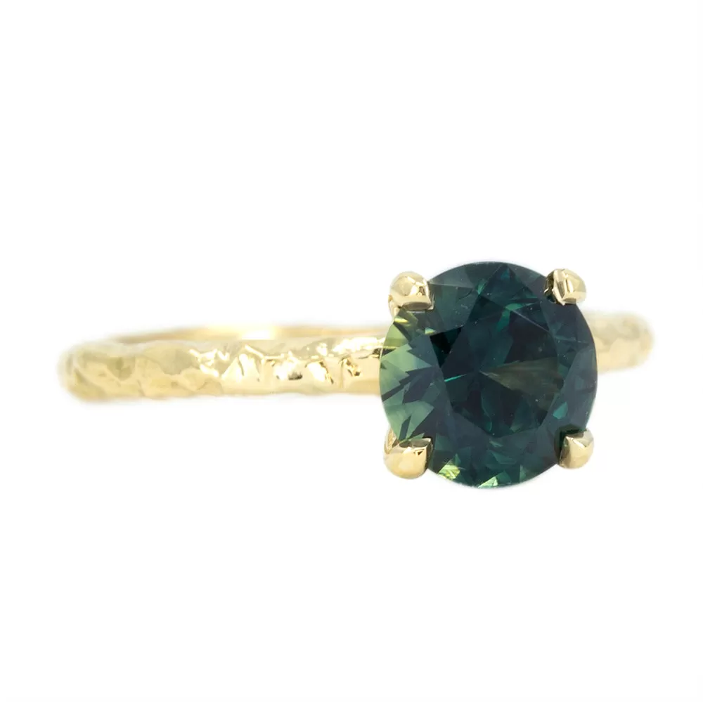 1.62ct Australian Teal Blue Green Sapphire Evergreen Solitaire In 18k Yellow Gold