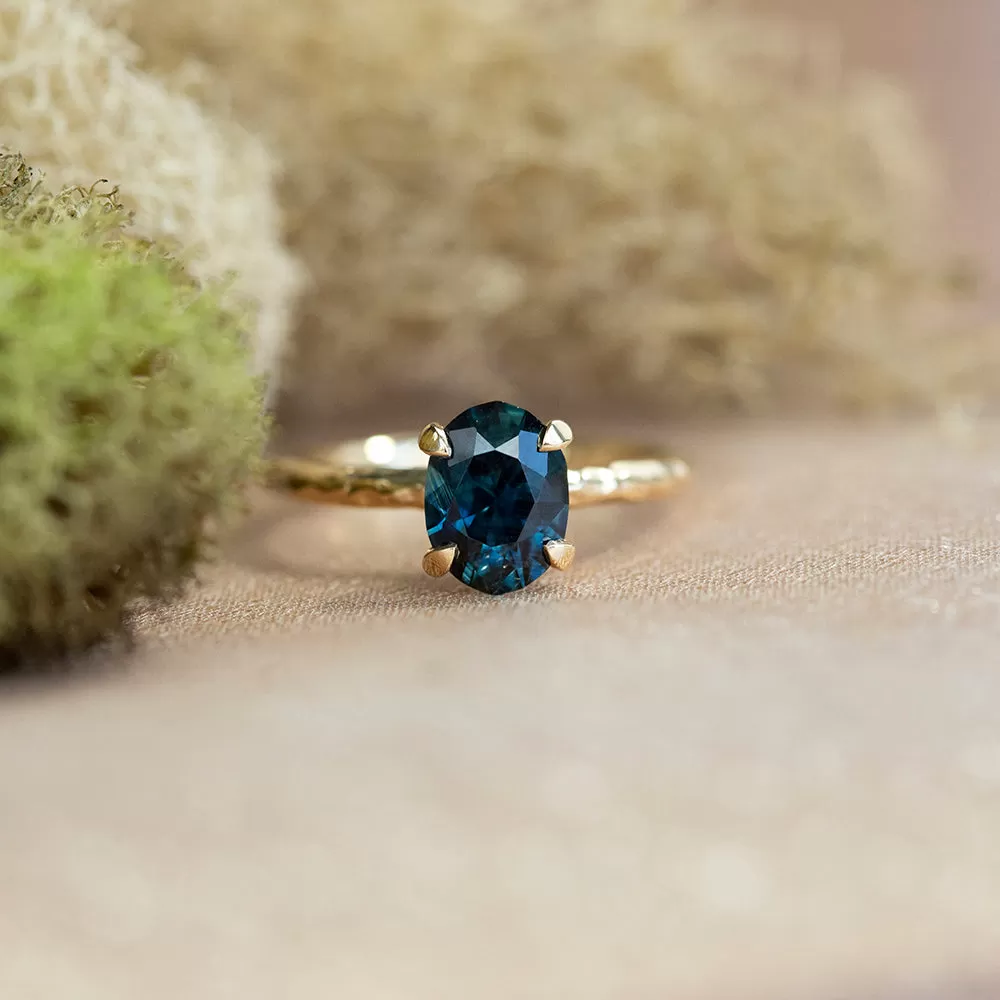 1.68ct Oval Blue Sapphire Evergreen Solitaire Ring In 14k Yellow Gold