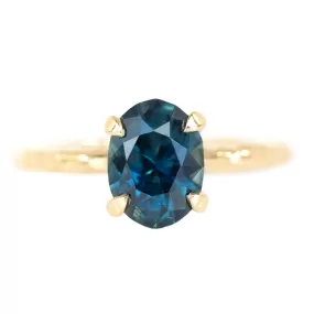 1.68ct Oval Blue Sapphire Evergreen Solitaire Ring In 14k Yellow Gold