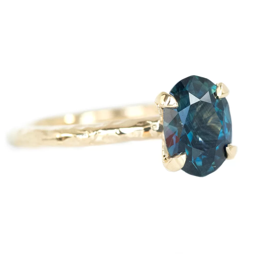 1.68ct Oval Blue Sapphire Evergreen Solitaire Ring In 14k Yellow Gold