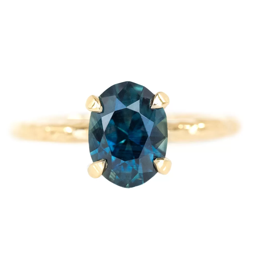 1.68ct Oval Blue Sapphire Evergreen Solitaire Ring In 14k Yellow Gold