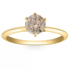 .92Ct Certified Fancy Light Brown Round Natural Diamond Engagement Ring 14k Gold