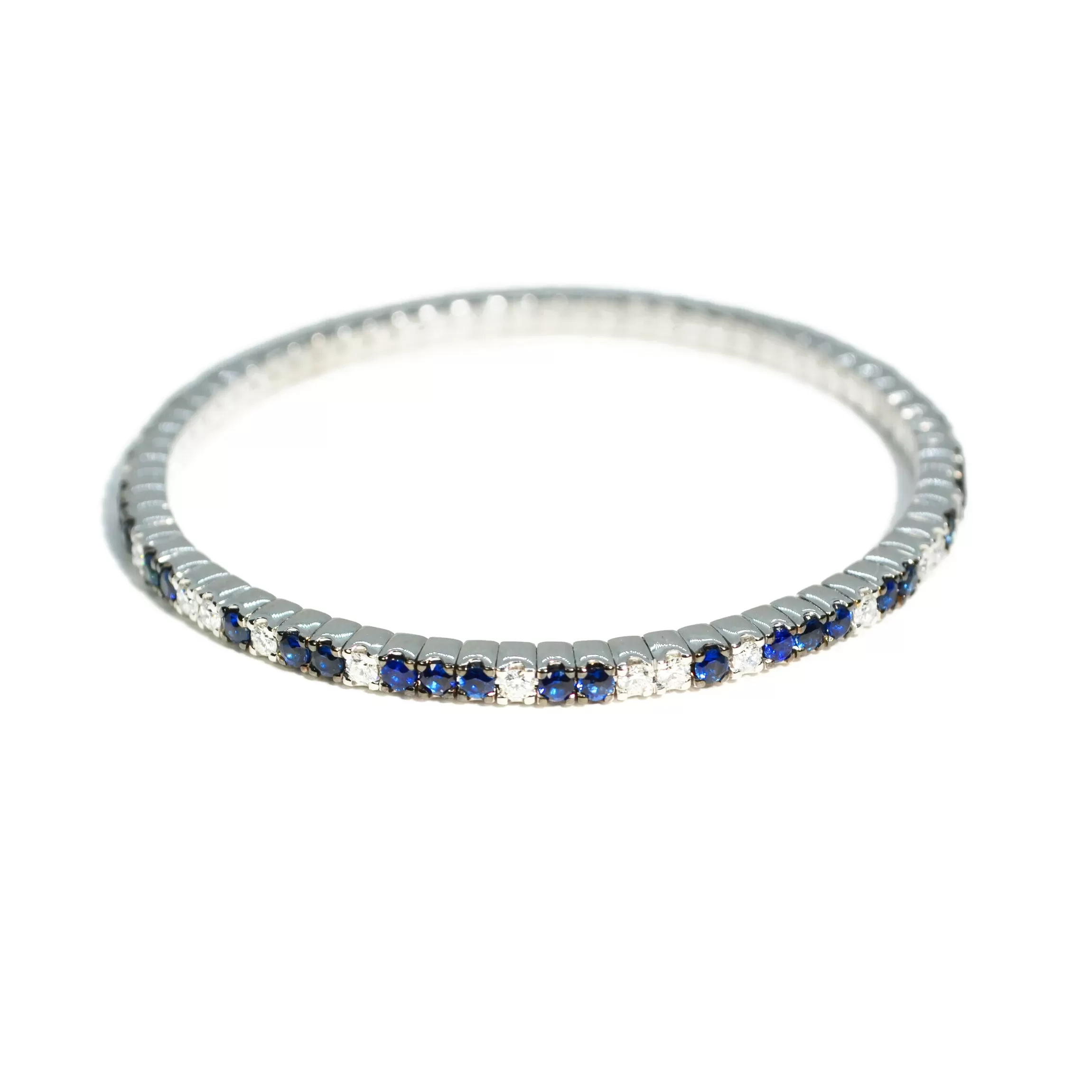 AFJ Gemstone Collection - Blue Sapphire and Diamond Flex Bracelet, 18k White Gold