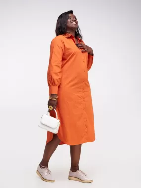 Alara Long Sleeve Maxi Shirt Dress - Orange