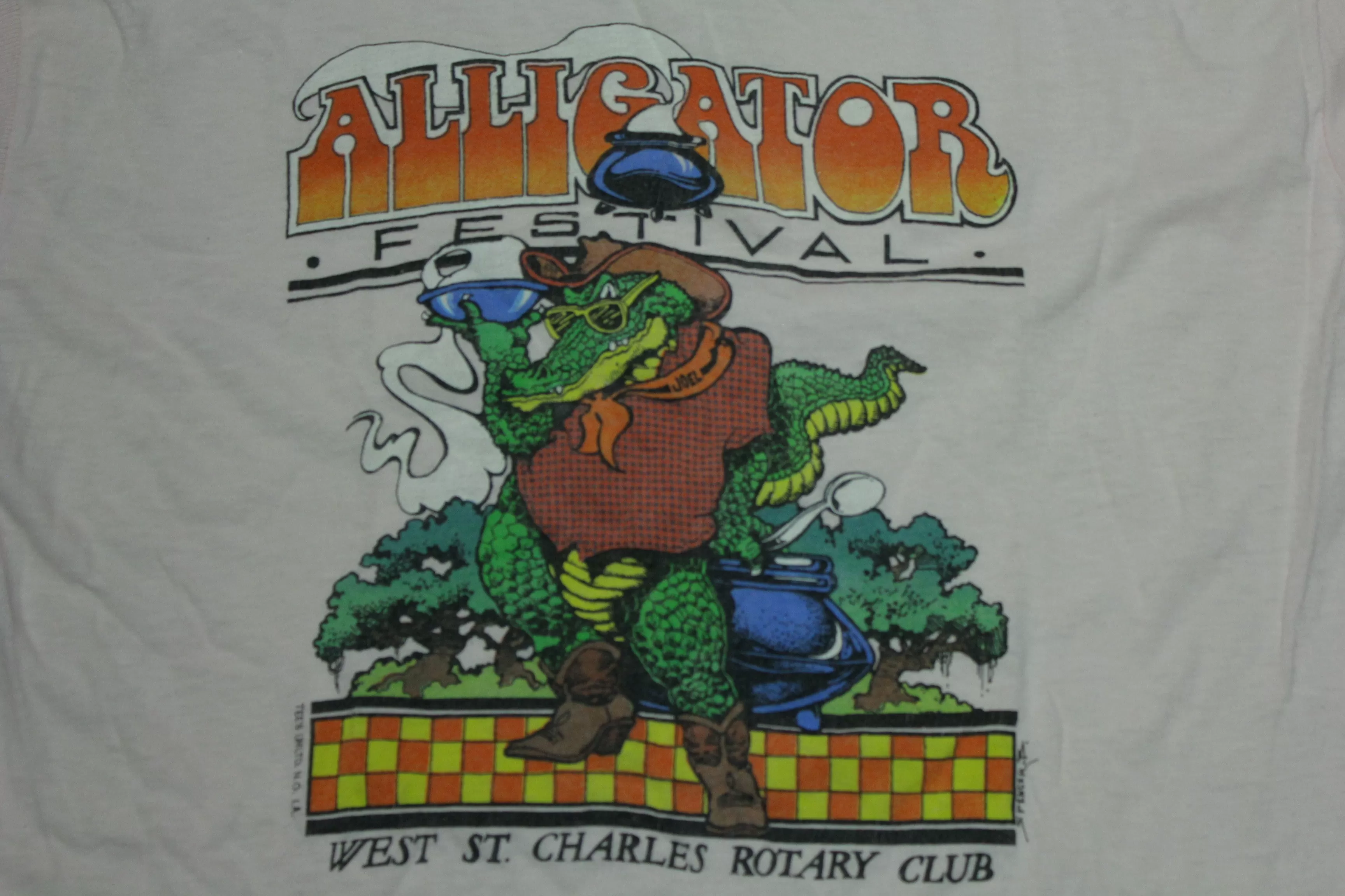 Alligator Festival West St. Charles Rotary Club Cookout Vintage 80's Pink Muscle Shirt