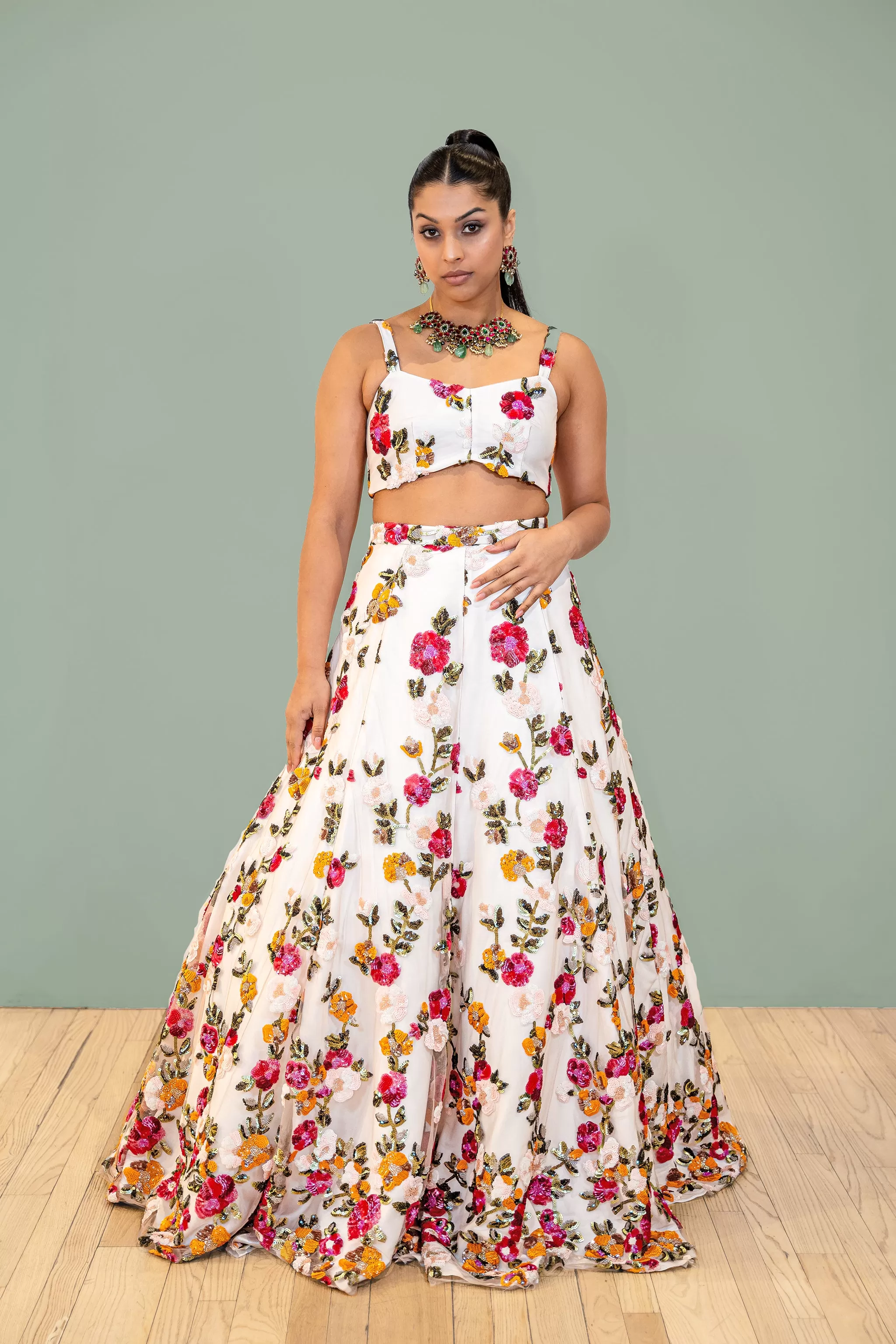 ALYSSA White and Pink Lehenga Set