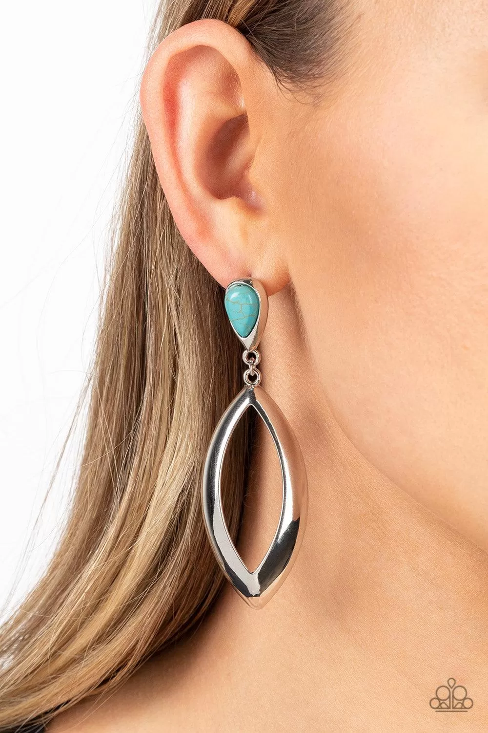 Artisan Anthem Turquoise Blue Stone & Silver Earrings - Paparazzi Accessories