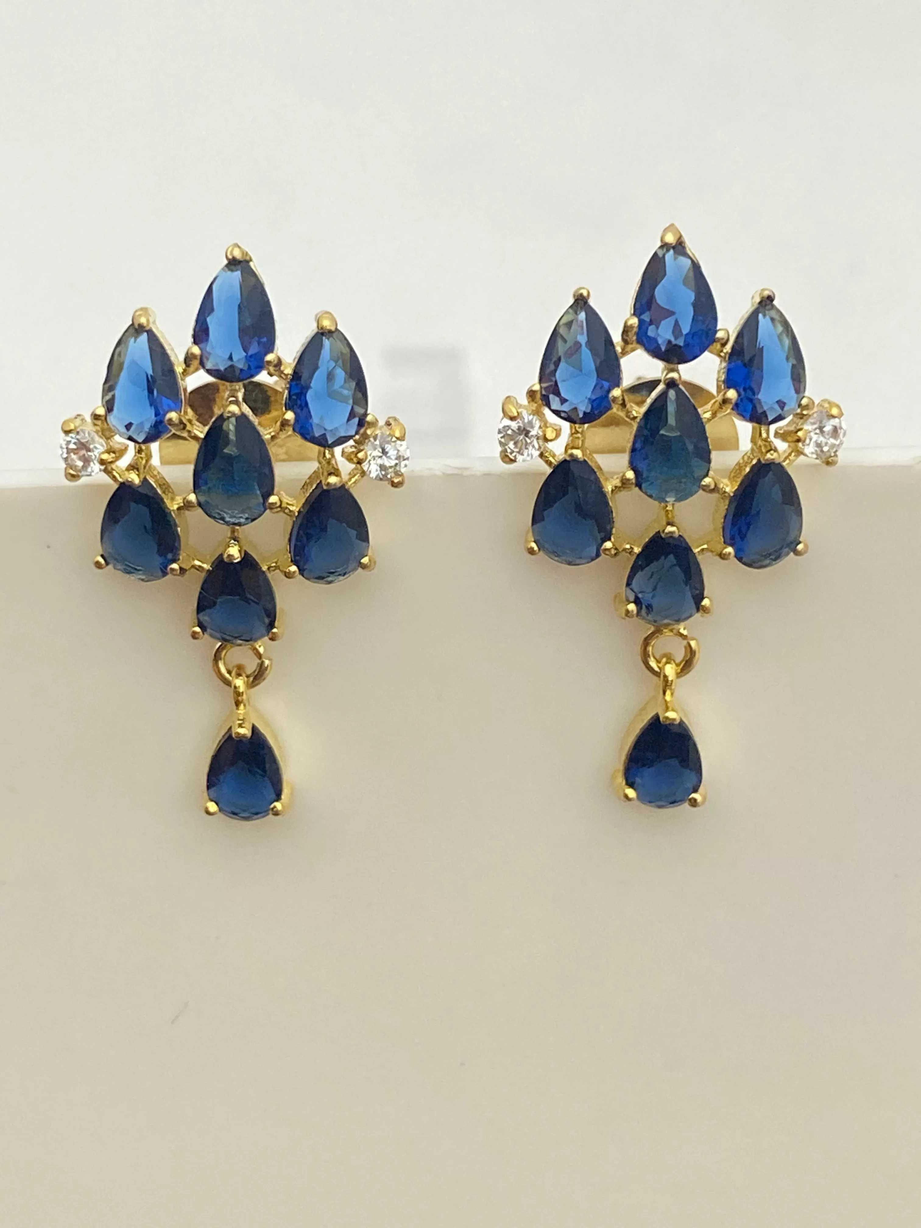 Attractive Blue Colored Ethnic Wear Earrings With Gold Plated