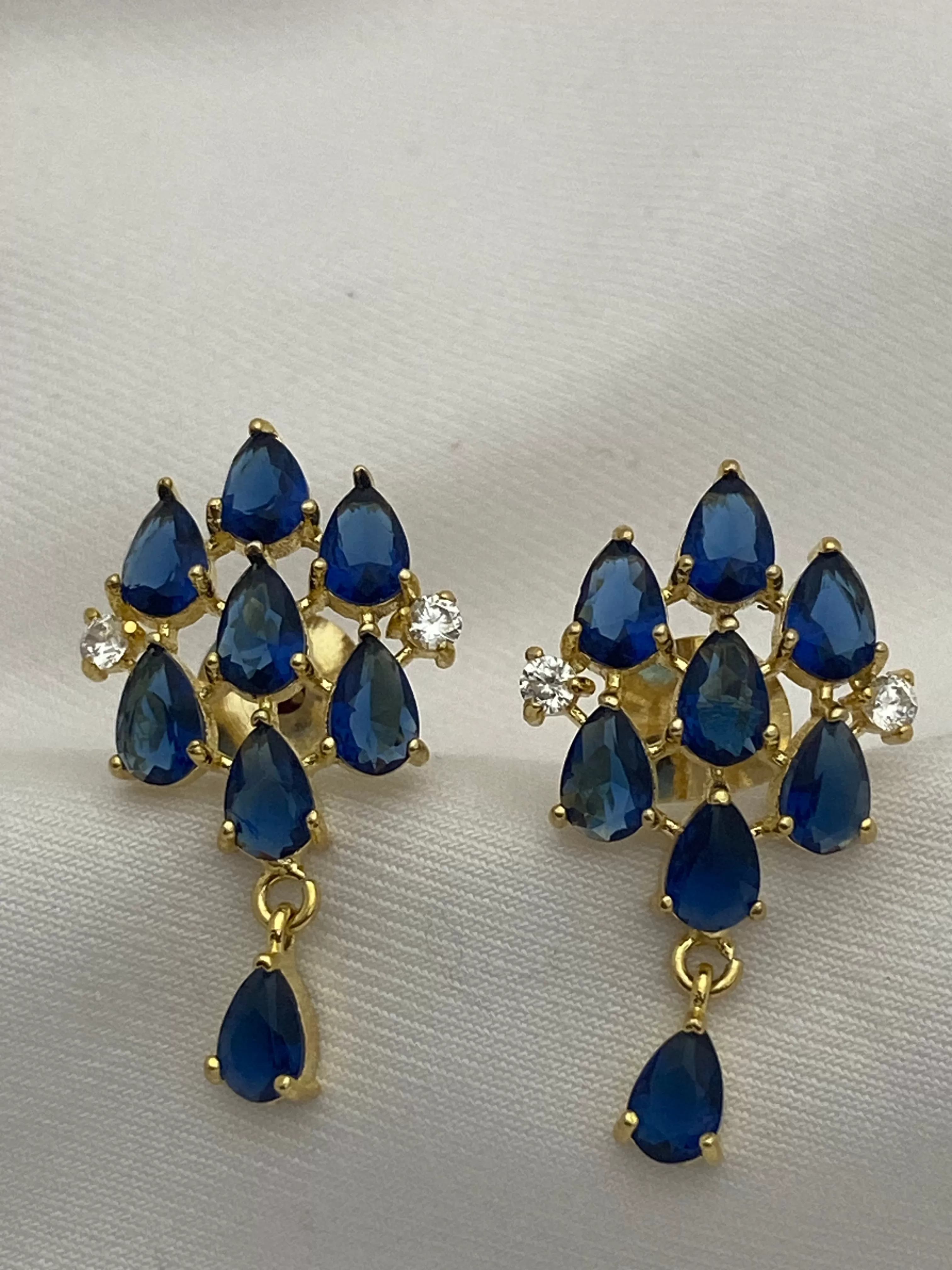 Attractive Blue Colored Ethnic Wear Earrings With Gold Plated