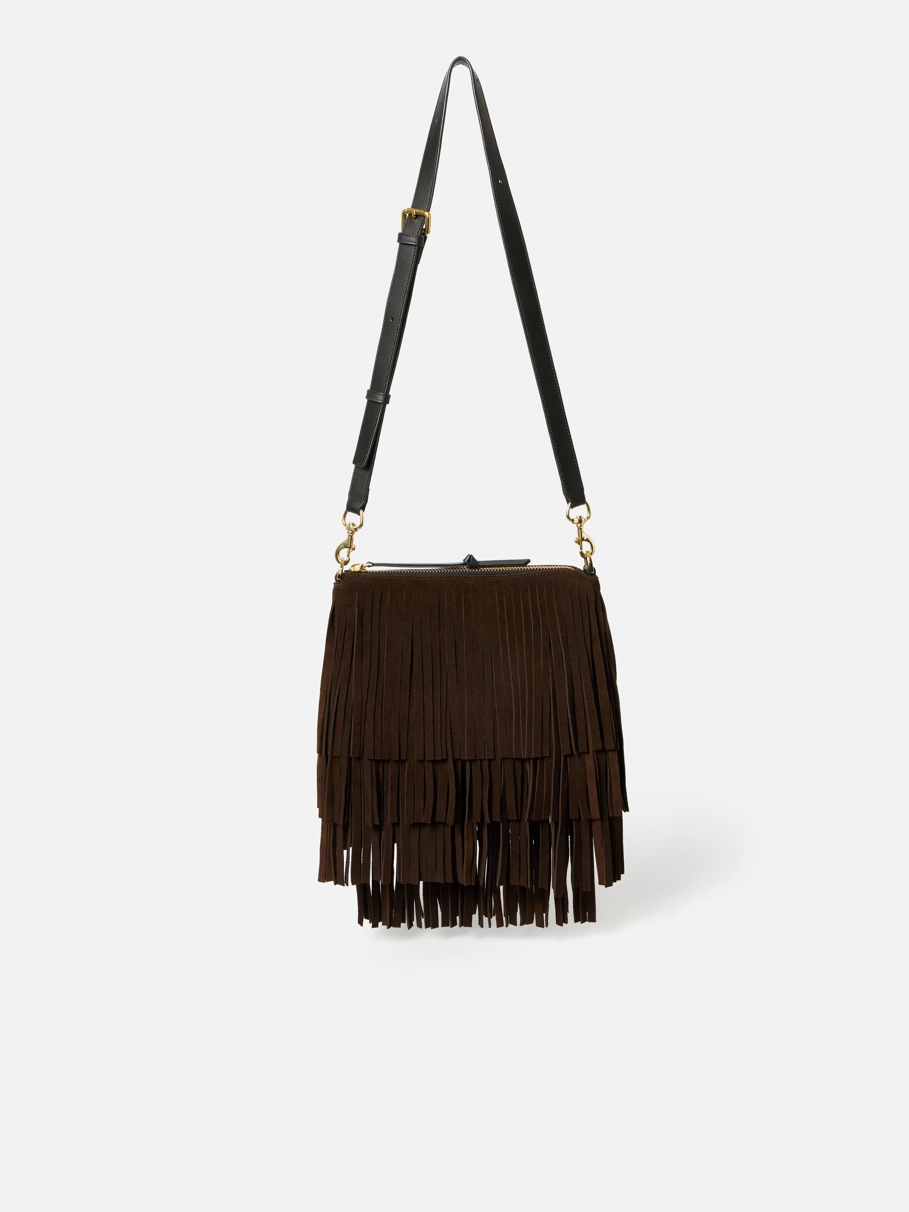 Ava Fringed Suede Crossbody | Chocolate