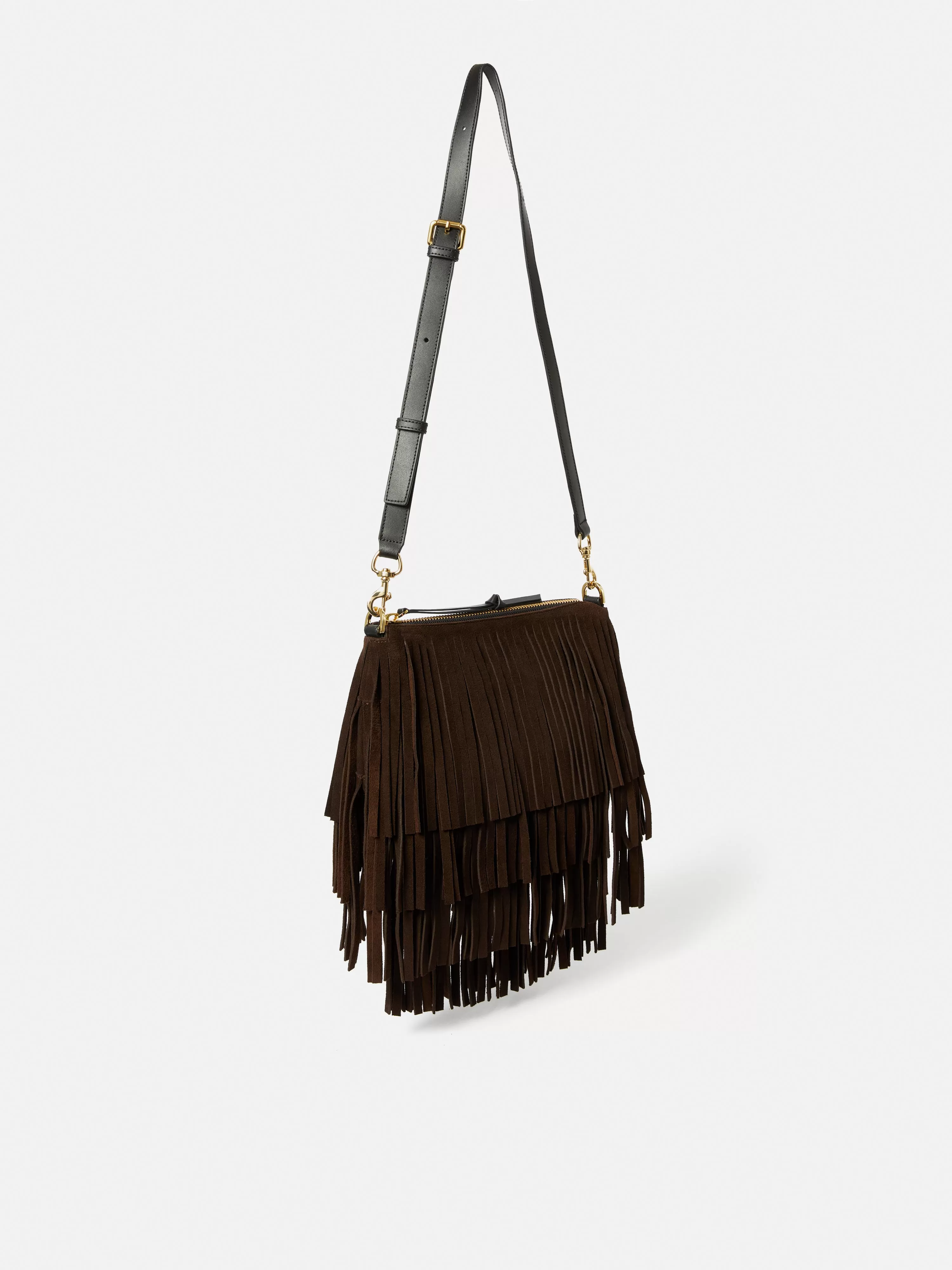 Ava Fringed Suede Crossbody | Chocolate