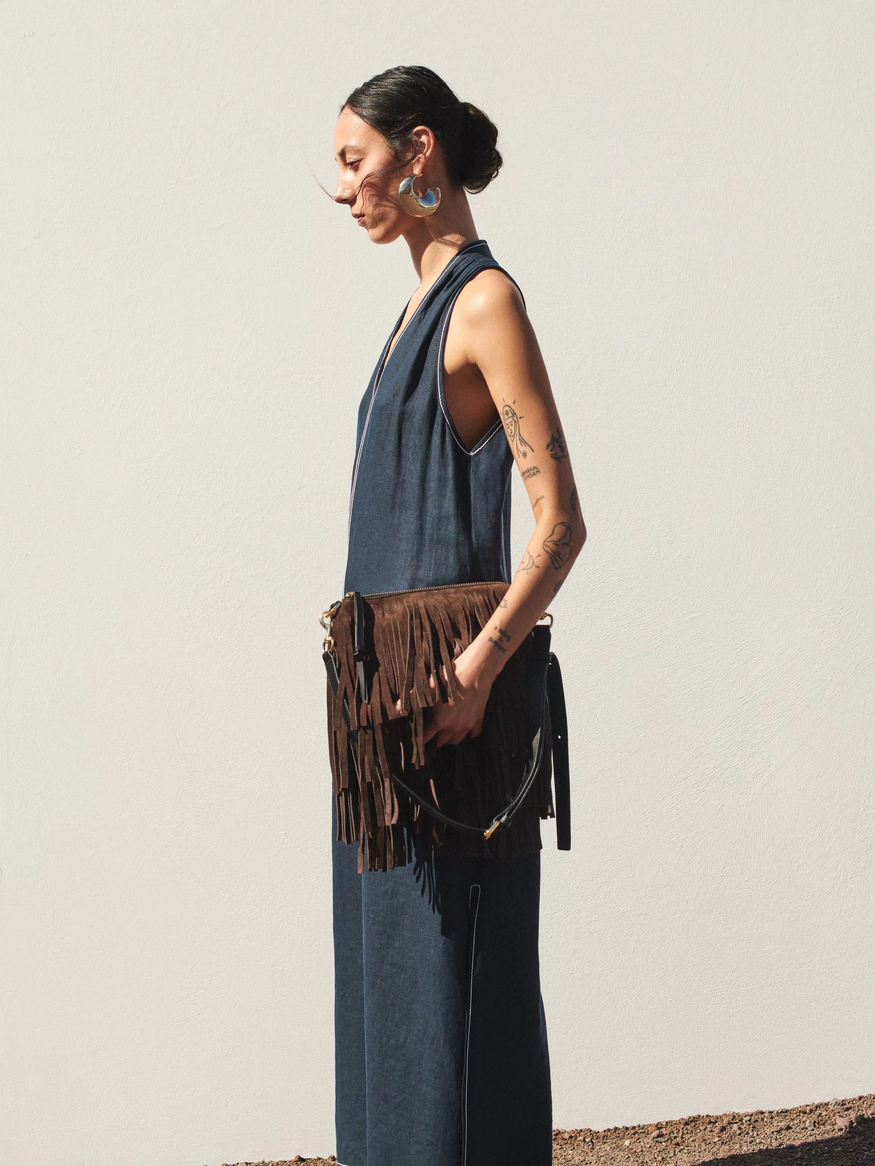 Ava Fringed Suede Crossbody | Chocolate