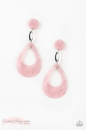 Beach Oasis - Pink Acrylic Teardrop Post Earrings - Paparazzi Accessories