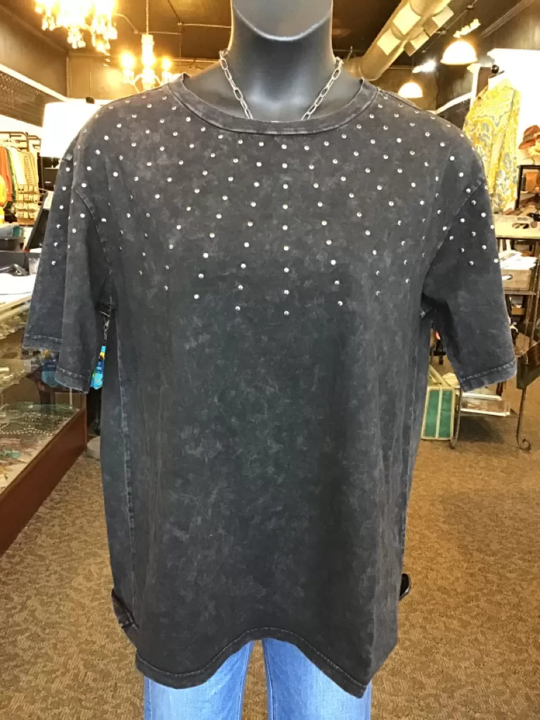 Black Mineral Washed Studded T Shirt - S/M to 2X/3X