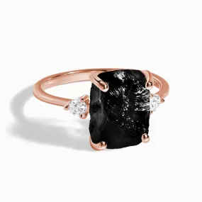 Black Obsidian Lab Diamond Ring - Raw Allure