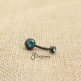 Black Titanium I.P Surgical Steel Double Gem Belly Button Ring - Aqua