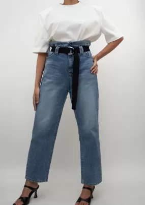 Blue High Rise Belted Jeans