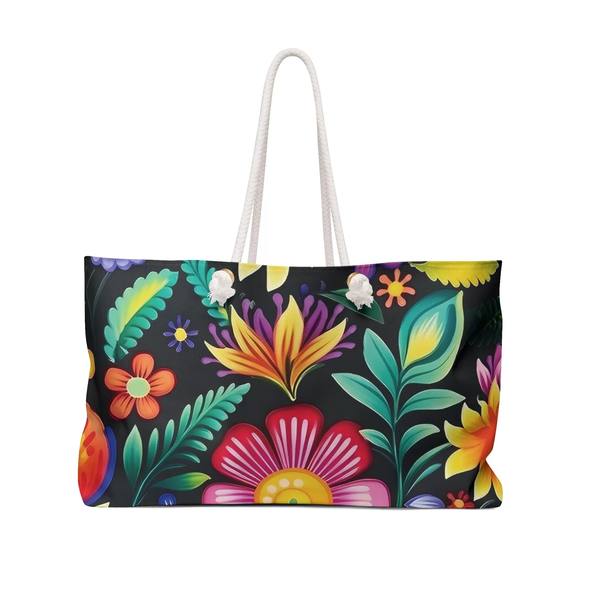 Boho Beach Bag Floral Black Print