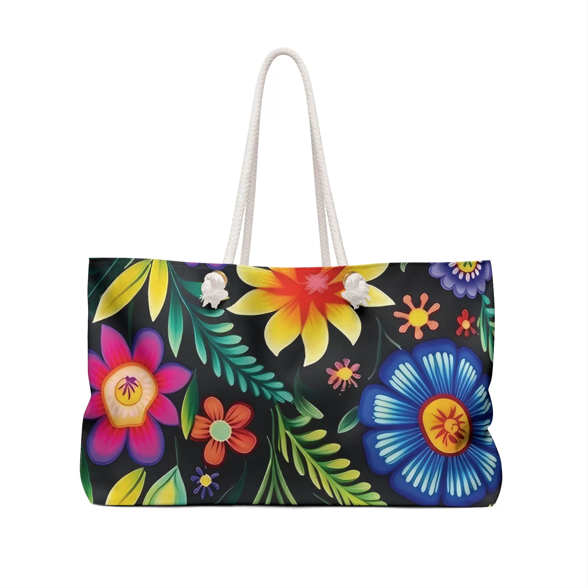 Boho Beach Bag Floral Black Print