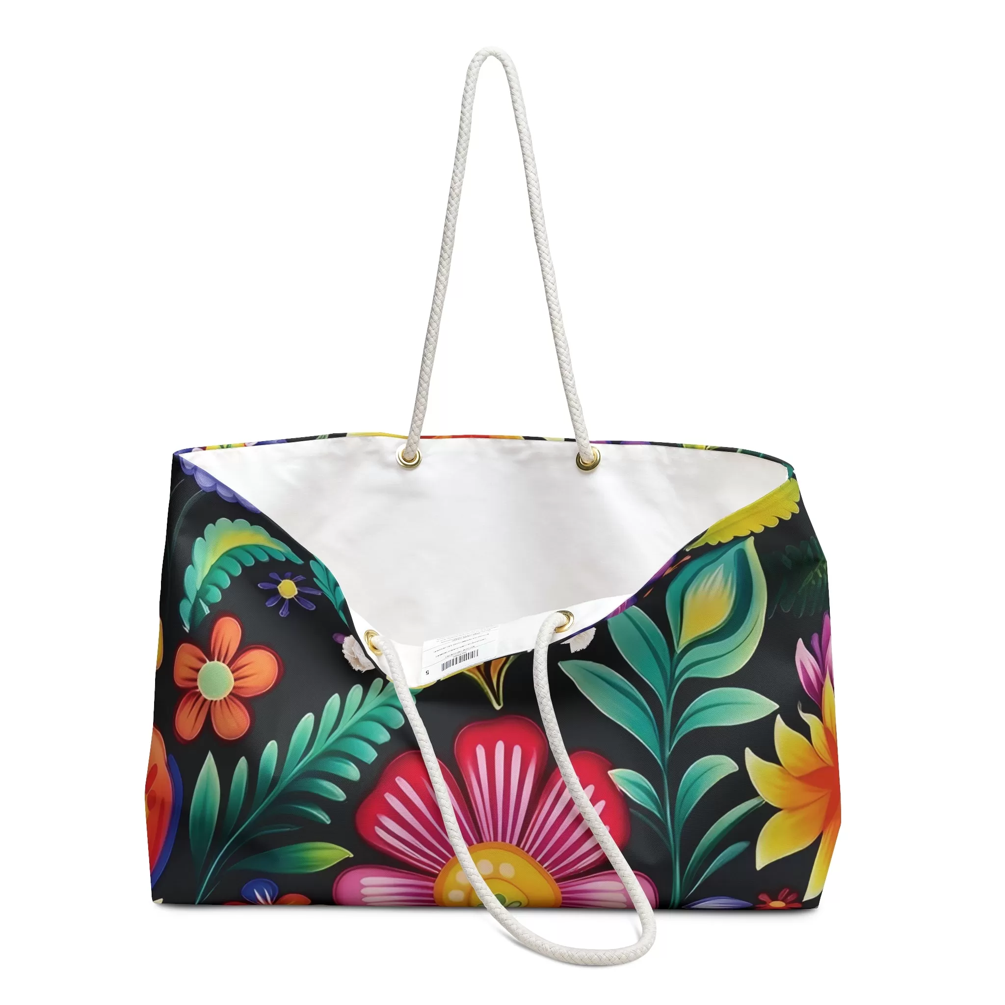 Boho Beach Bag Floral Black Print