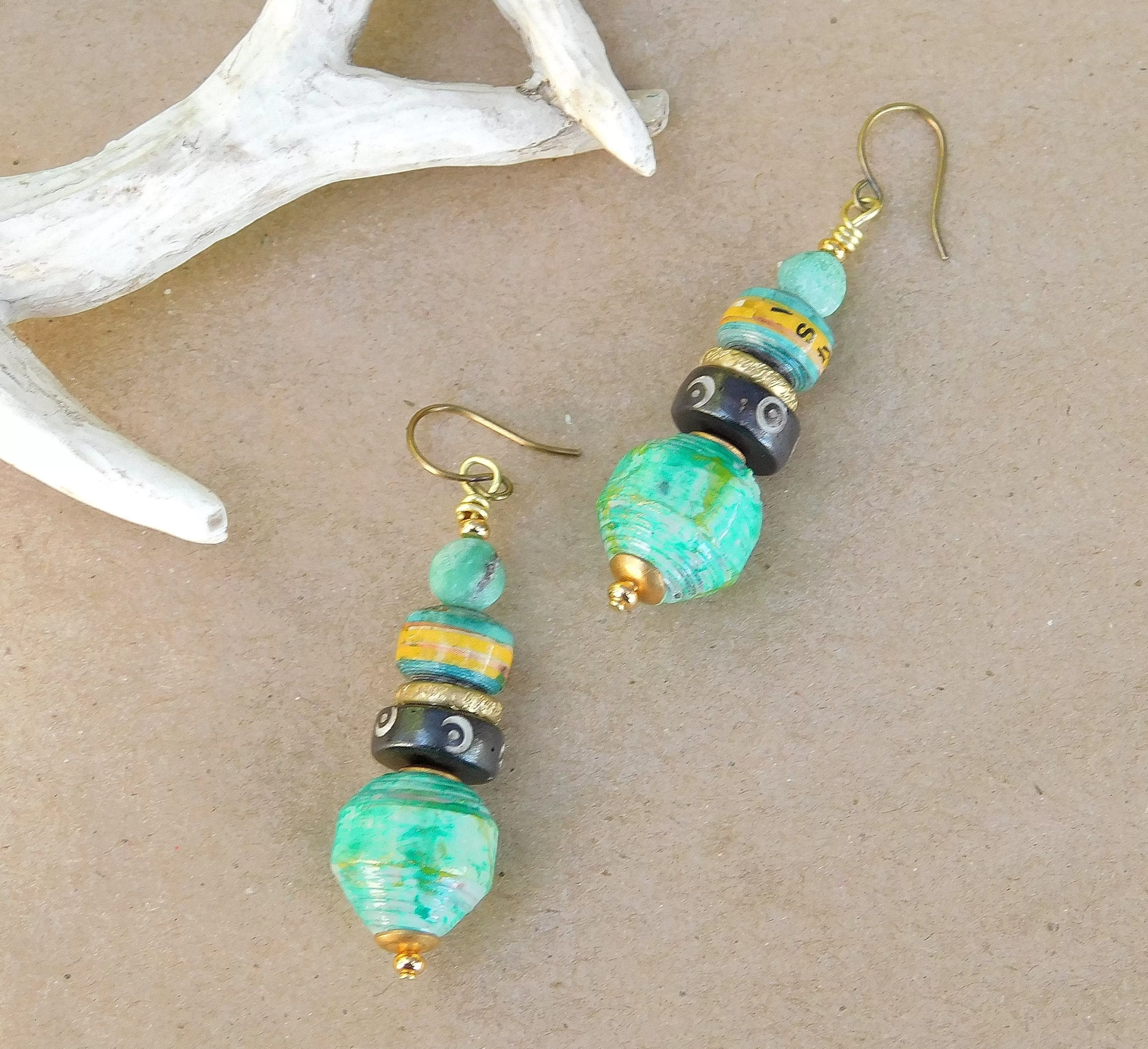 Boho Style Paper Bead Earrings