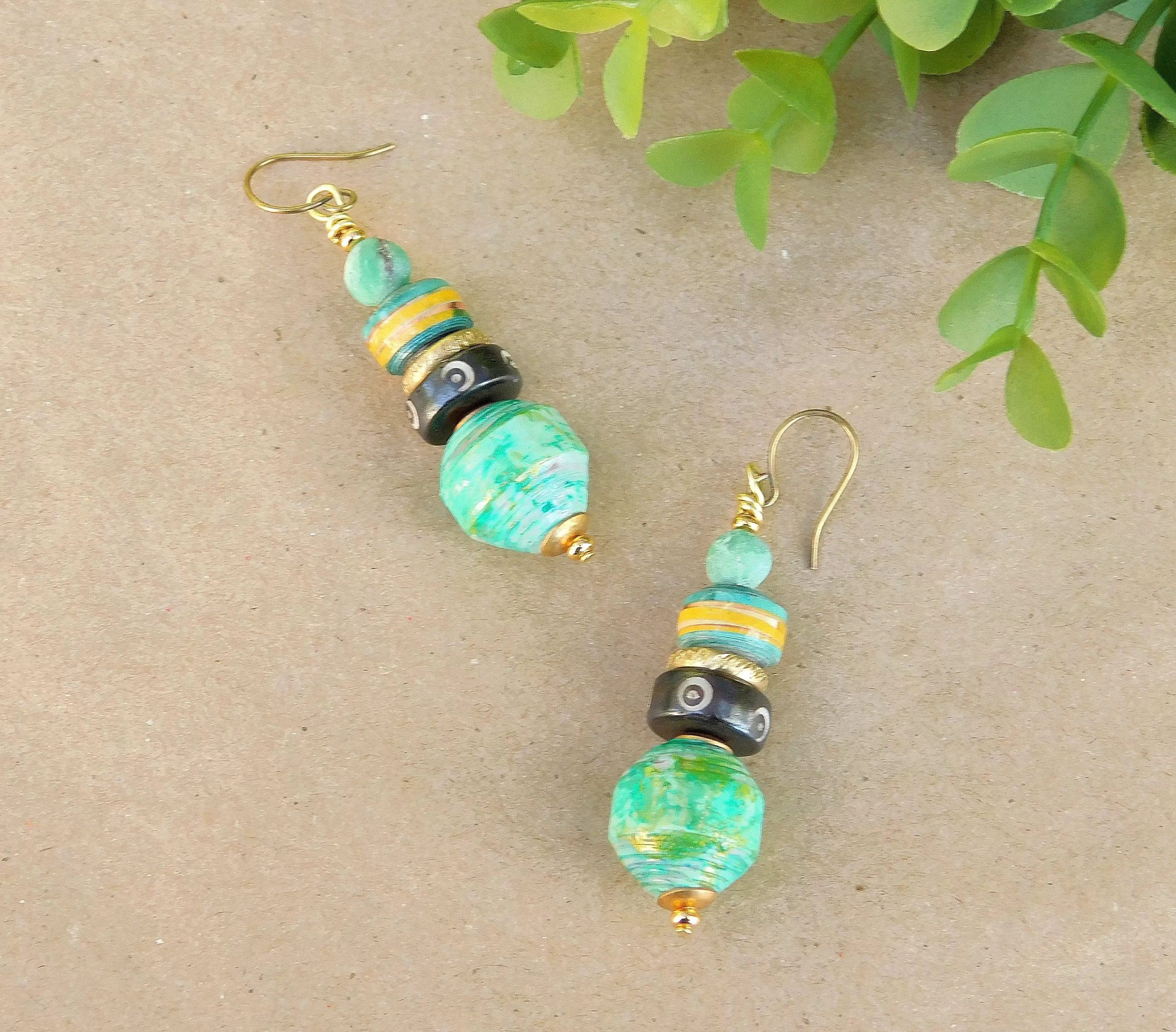 Boho Style Paper Bead Earrings