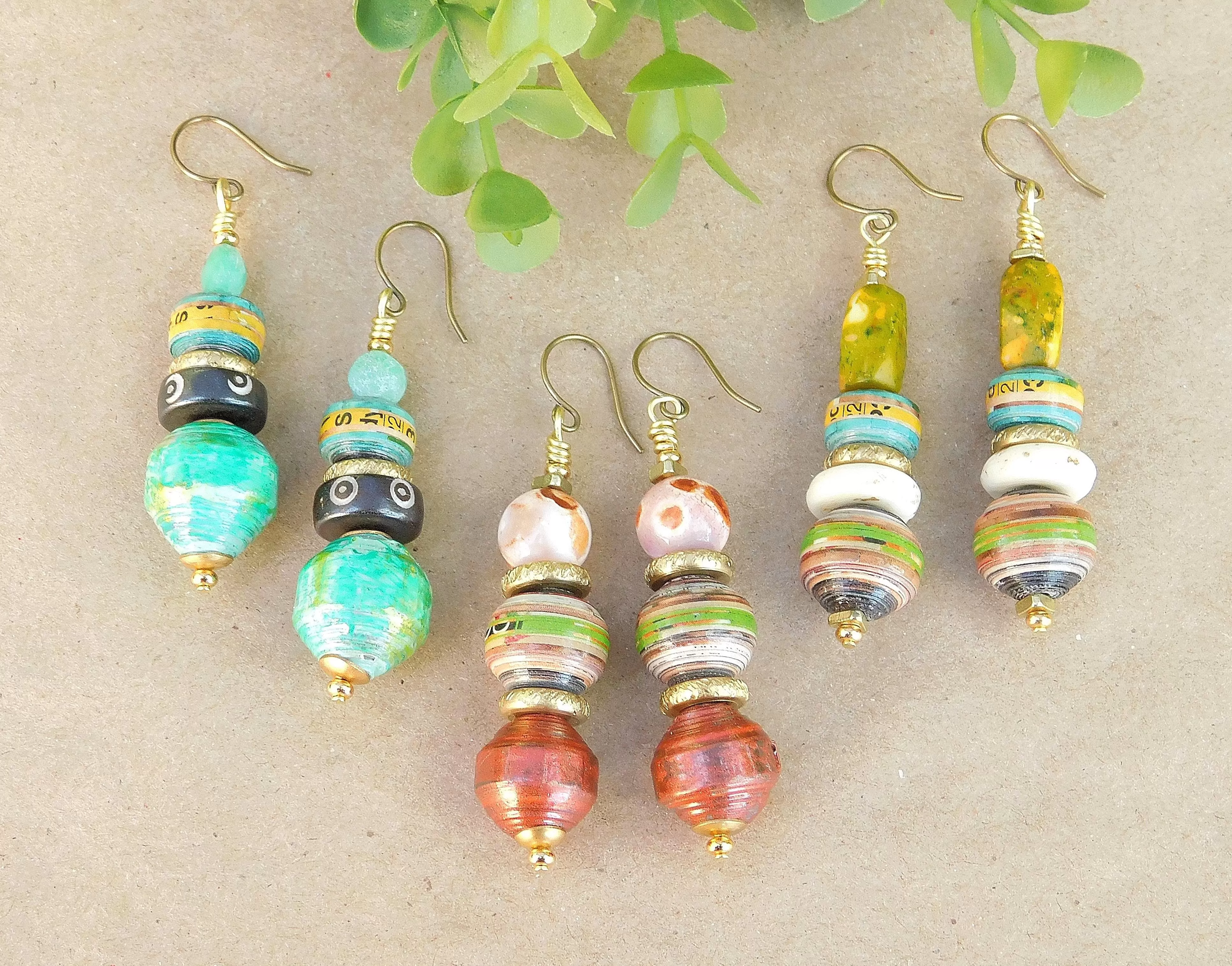 Boho Style Paper Bead Earrings