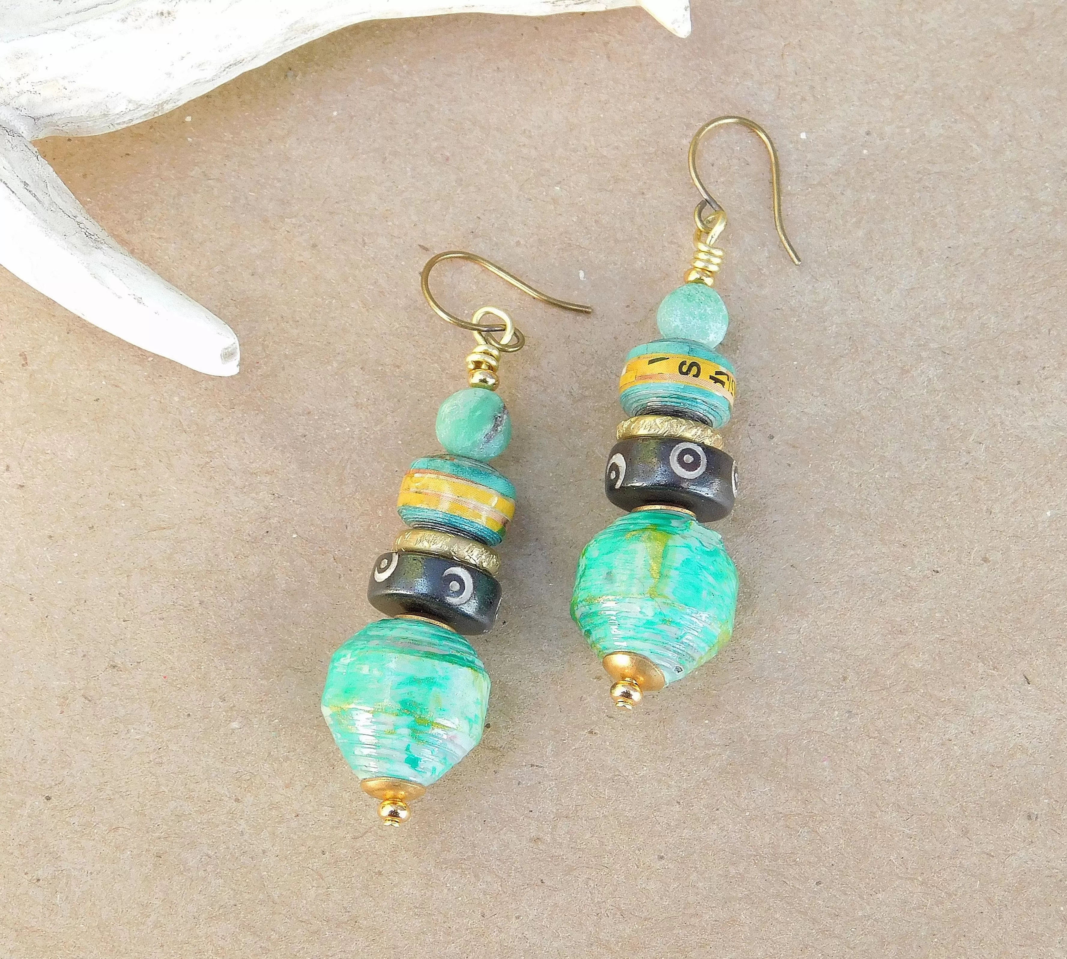 Boho Style Paper Bead Earrings