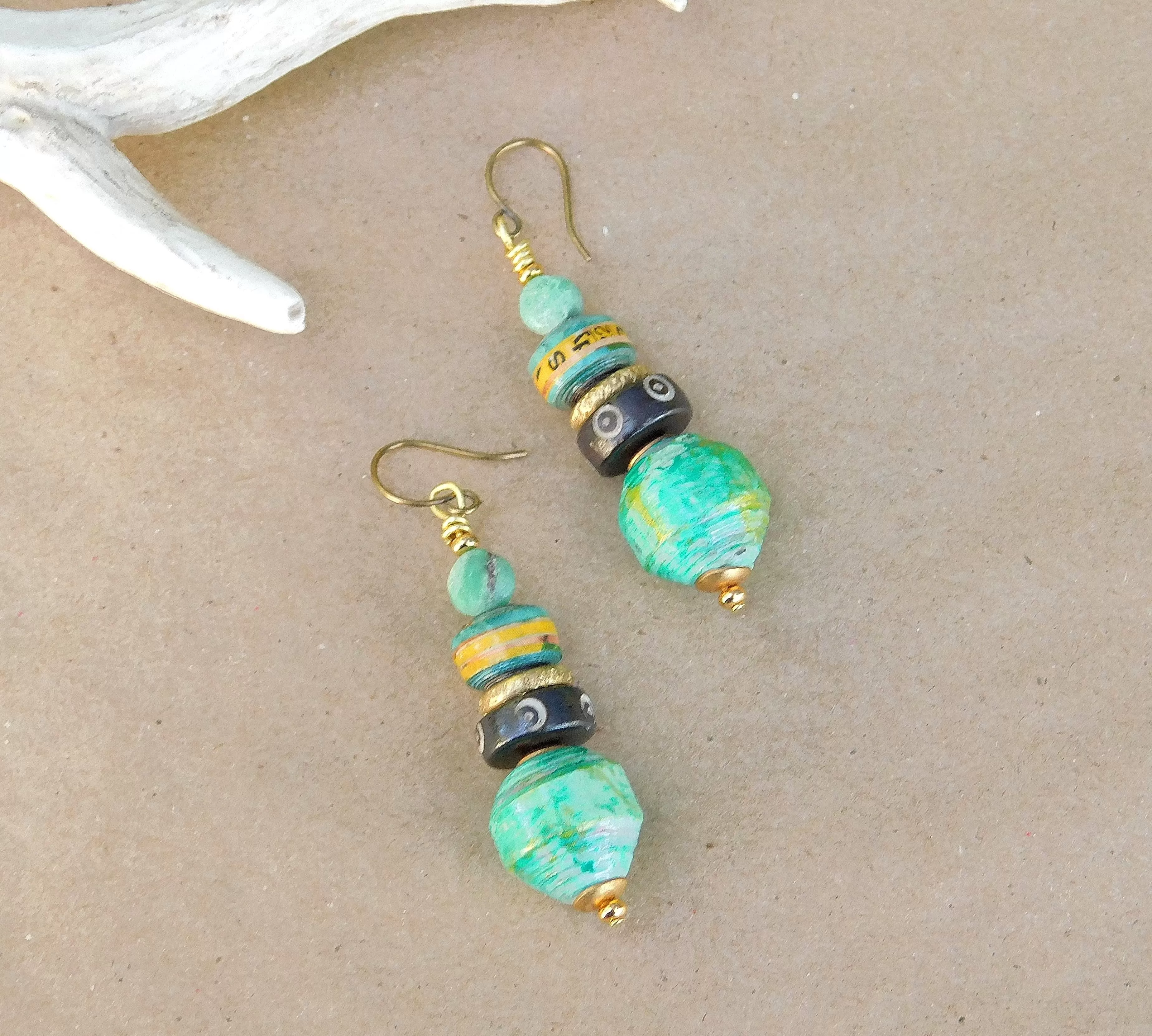 Boho Style Paper Bead Earrings