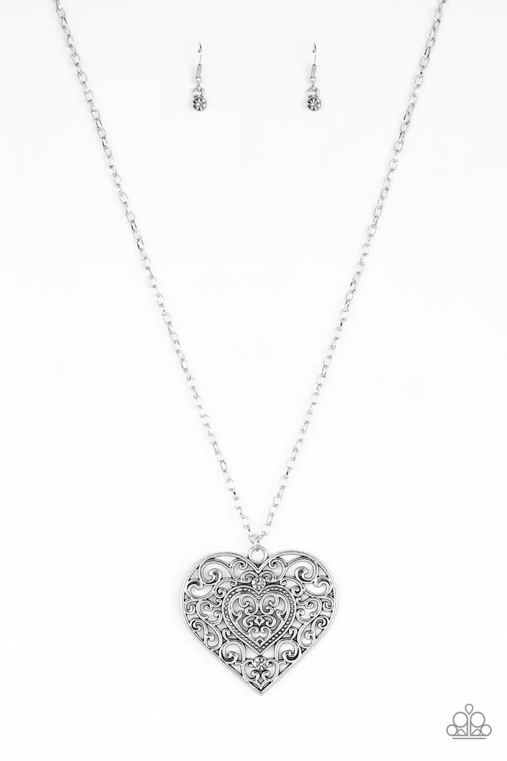 Classic Casanova Silver Filigree Heart Necklace - Paparazzi Accessories