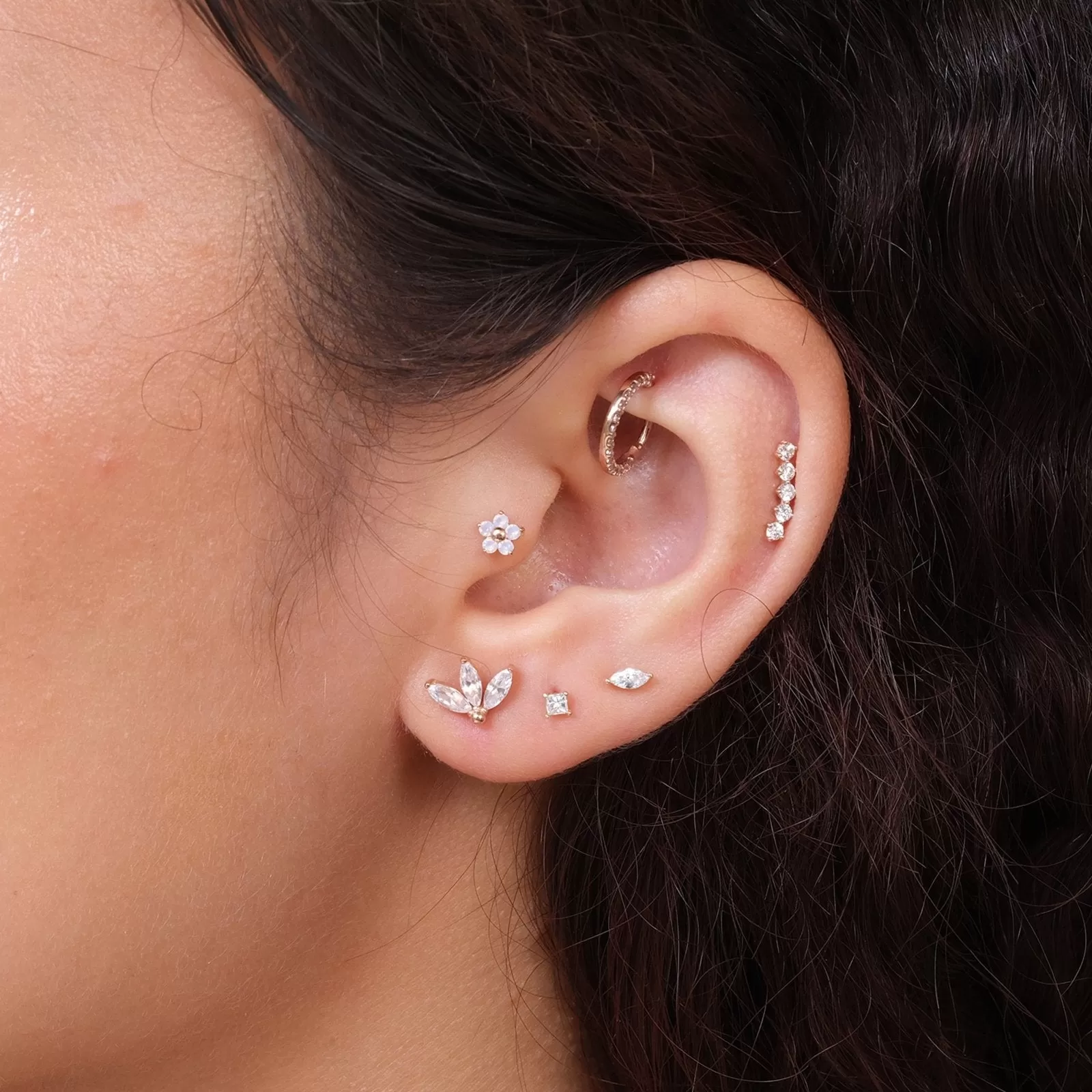 Diamond Constellation Ear Climber Flat Back Earring