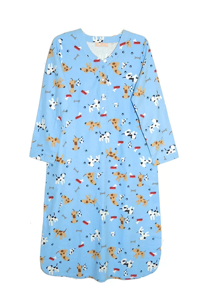 Dog Print Flannel Plus Size Nightshirt