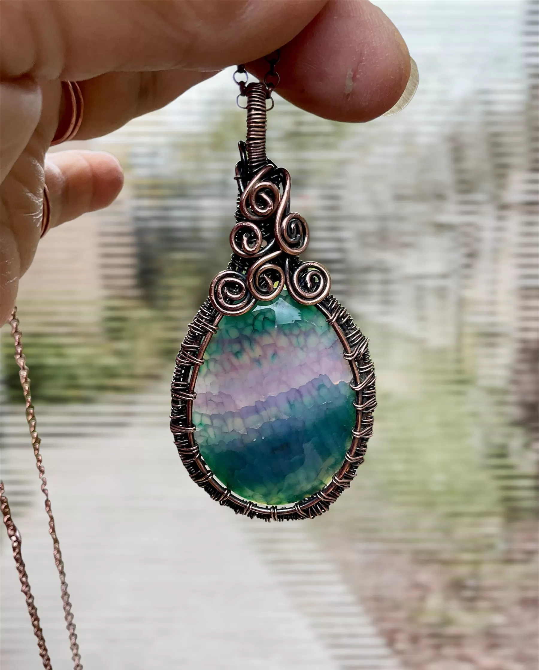 Dragon Vein Agate Wire Wrapped Pendant