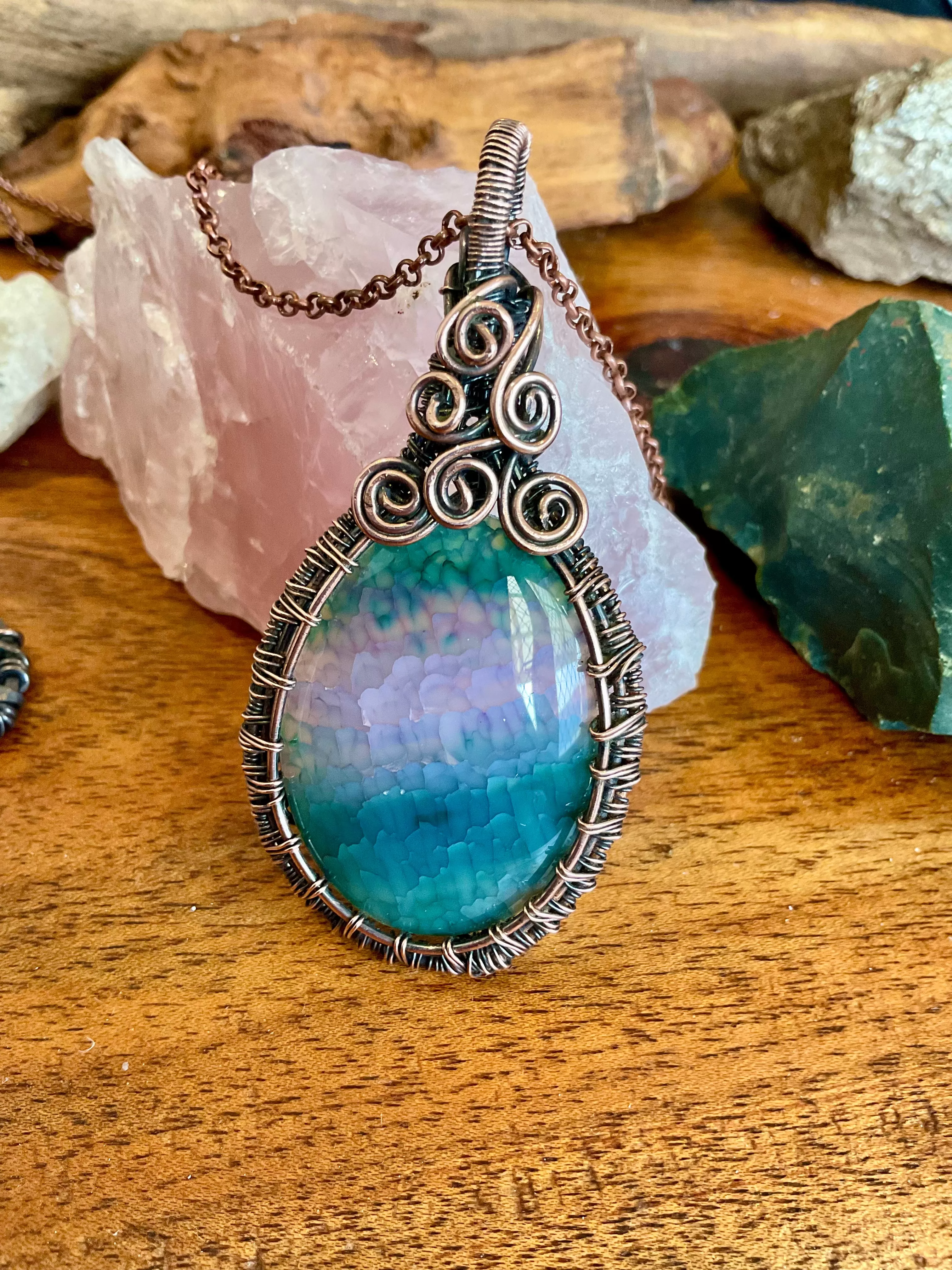 Dragon Vein Agate Wire Wrapped Pendant