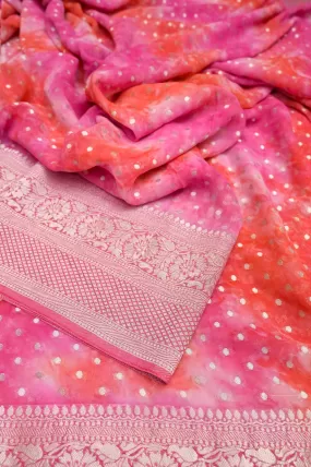 Dual Magenta Color Georgette Banarasi Saree with Silver Zari and Tie-Dye Work