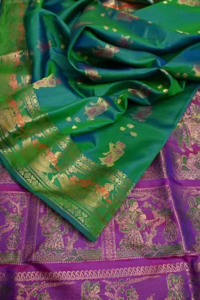 Dual Tone Green Color Baluchari Silk Saree with Contrast Pallu