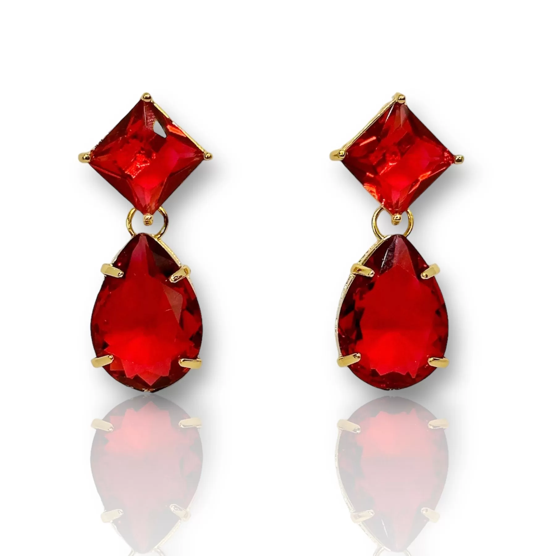 EARRING SQUARE   TEAR DROP CRYSTAL